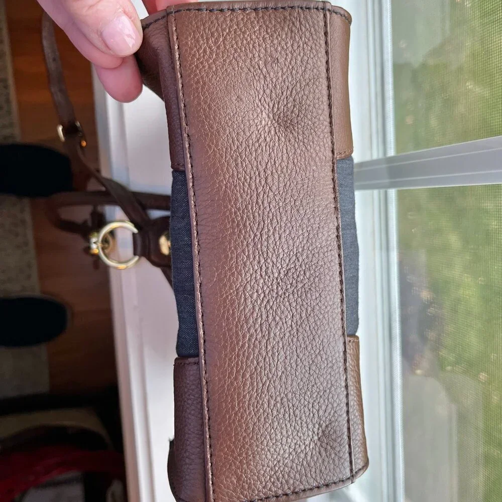 Talbots Denim Leather Crossbody Bag Tassel preppy coastal boho